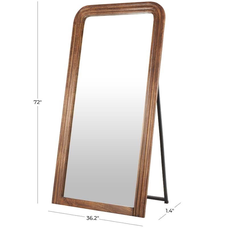 Mango Wood Distressed Room Floor Mirror with Carved Grooves - Black or Brown - Roche River Decor