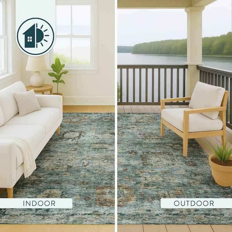 Machine Washable Indoor/ Outdoor Vintage Traditional Chantille Rug