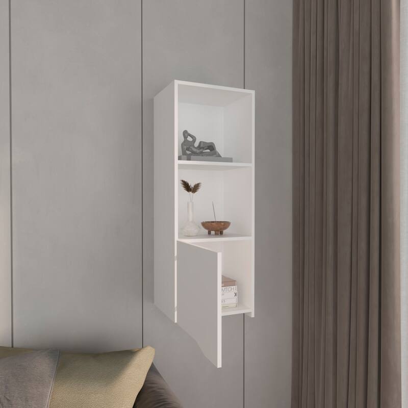 Wall Cabinet with 1 Door and 2 Open Shelves, White Medicine Storage Cabinet for Bathroom, Kitchen, or Garage
