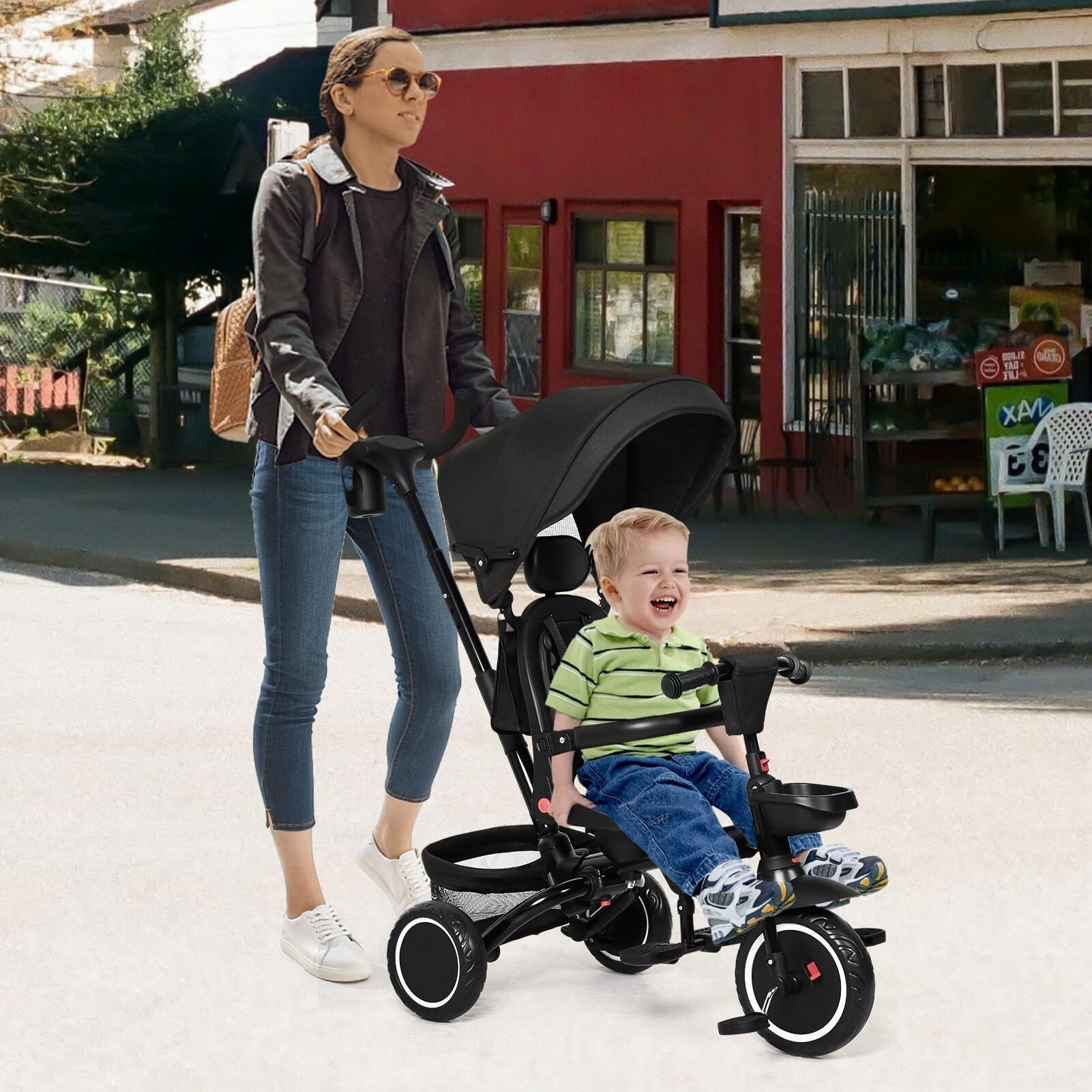 7 in 1 Folding Toddler Bike with Removable Adjustable Push Handle