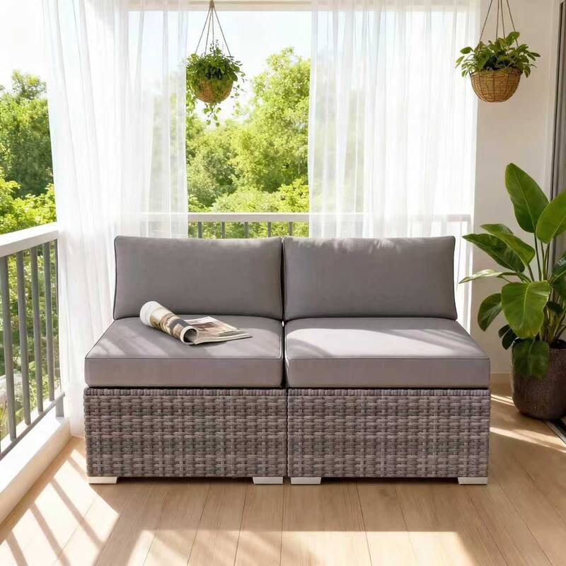 Outdoor Wicker Single Sofa Without Armrests - 2 Pieces Grey