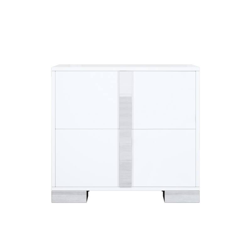 Nightstand with Metal Foot, Mirrored Bedside Table with 2 Drawers