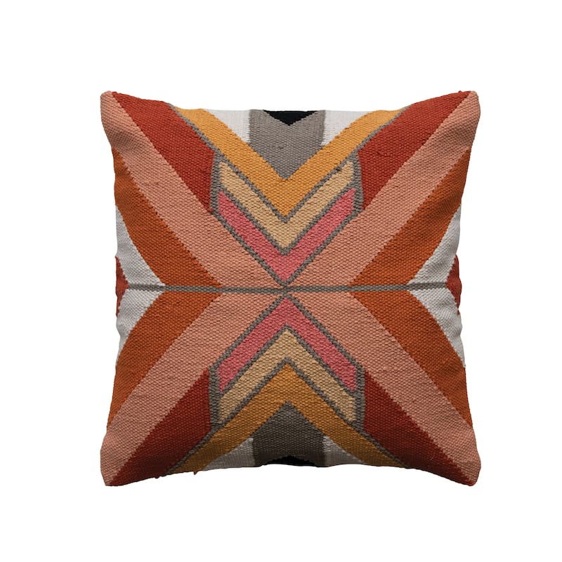 Woven Cotton Pillow with Chevron Pattern - Accent - 20.0"L x 20.0"W x 0.3"H - Polyester - Multi - Single