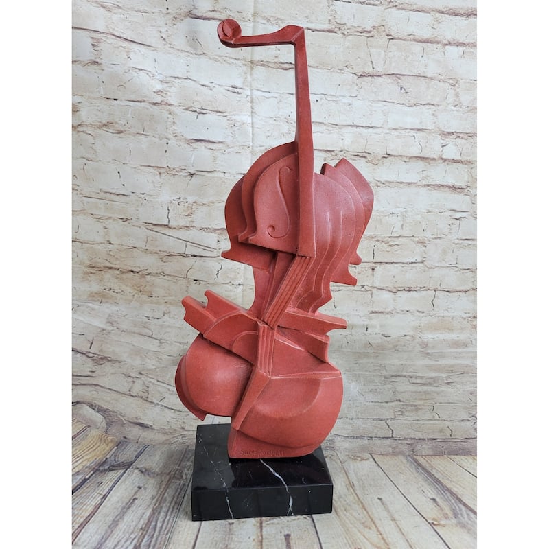 Red Cello Bronze Metal Sculpture Statue Figure Collectible Musician Musical Instrument Decor Dali