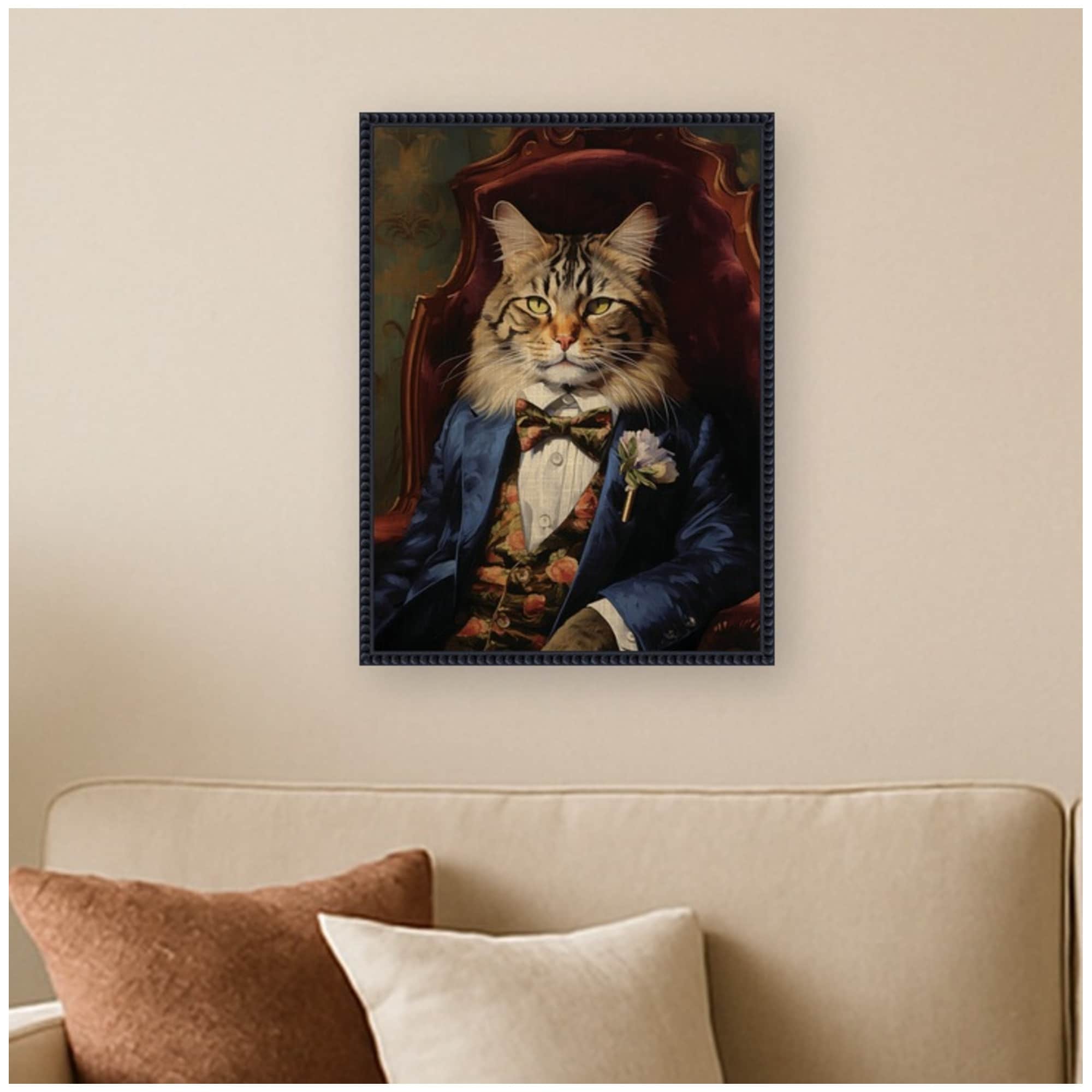 Kate and Laurel Regal Portrait of a Kitty Cat by The Creative Bunch Studio Framed Canvas Wall Art Print