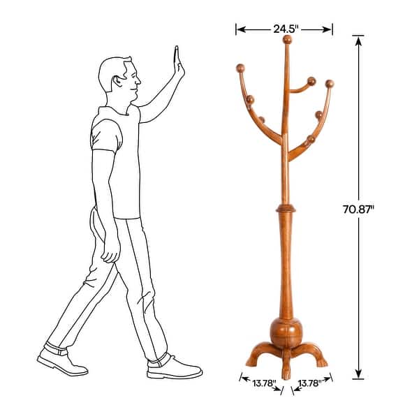 dimension image slide 10 of 11, Tree-branch Rubberwood Freestanding Coat Rack with Hooks