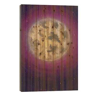 Big Moon In Pink Purple Starry Sky Print On Wood by Valery Rybakow - Multi-Color