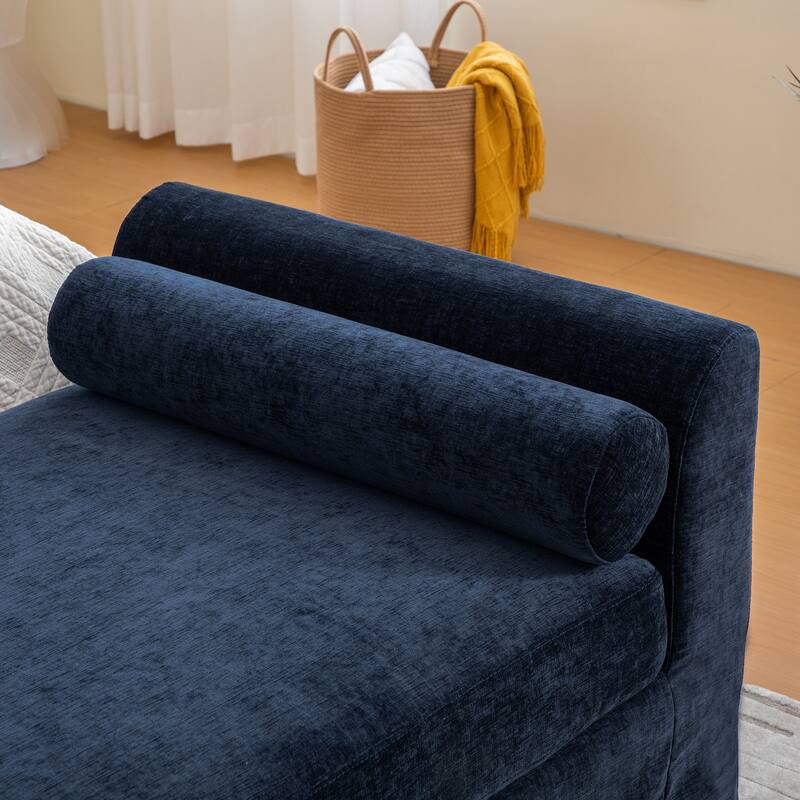 90.55" Wide Modern Bench,Window-side Bench with Armrests,Chenille Chaise Lounge Couch with 2 Bolster Pillows