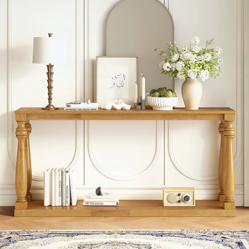 Sturdy Design Console Table with Bottom Shelf