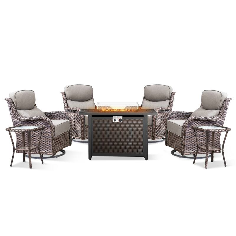 Pocassy Patio Swivel Chairs with 43 inch Fire Pit Table Set