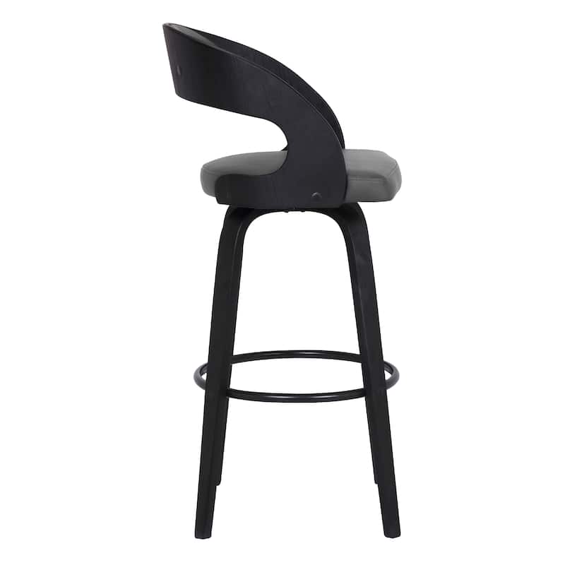 Shelly Mid-Century Swivel Bar Stool, Upholstered Counter Height Chair with Bentwood Legs