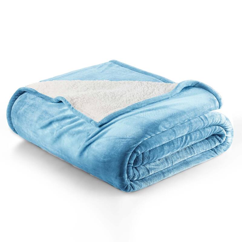 Linery & Co. Velvet Plush Reversible Sherpa Bed Blanket - King / California King - Washed Blue