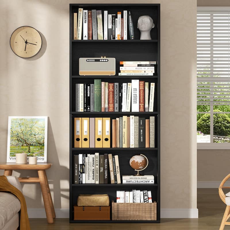 6-Tier Wooden Bookshelf - Rustic Storage Shelf for Living Room, Office & Bedroom , Easy Assembly