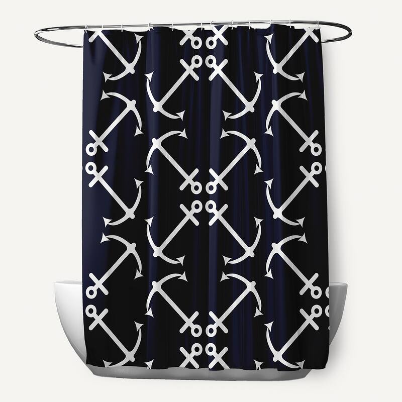 71 x 74-inch Anchor's Up Geometric Print Shower Curtain - Navy