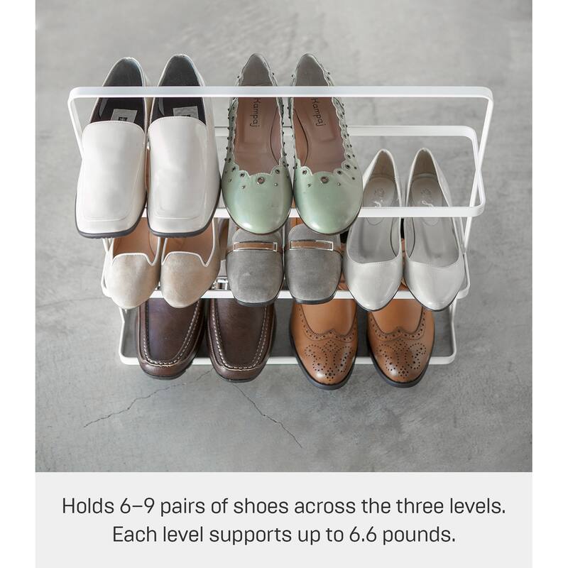 Yamazaki Home Shoe Rack - Two Styles, Steel, Holds 6 to 9 shoes, Holds 19.8 lbs - L 5.51 x W 19.69 x H 17.91 inches