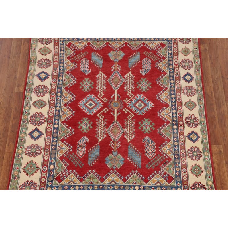 Red Traditional Kazak Oriental Area Rug Handmade Wool Carpet - 5'3" x 6'5"