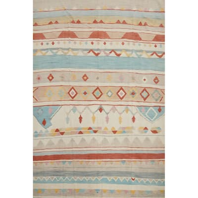 Hand Woven Oriental 100% Wool Carpet Southwestern Tribal Multi-Colored Kilim Area Rug - 9' 10'' X 8' 3''