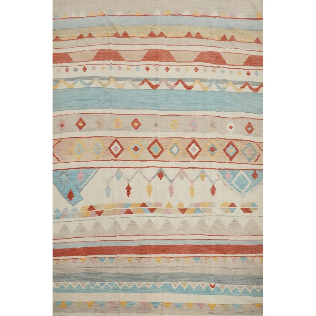 Hand Woven Oriental 100% Wool Carpet Southwestern Tribal Multi-Colored Kilim Area Rug - 9' 10'' X 8' 3''