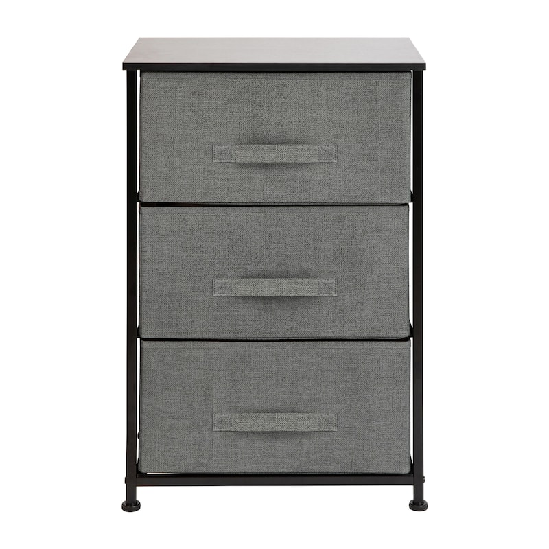 3 Drawer Vertical Storage Dresser with Wood Top & Fabric Pull Drawers