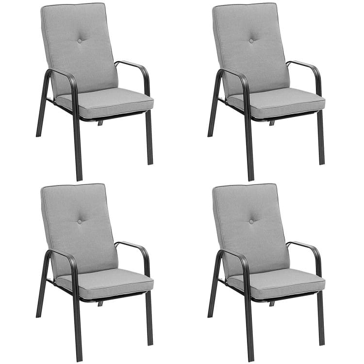 4 Patio Dining Stackable Chairs Set with High-Back Cushions - 29" x 22" x 35.5" (L x W x H)