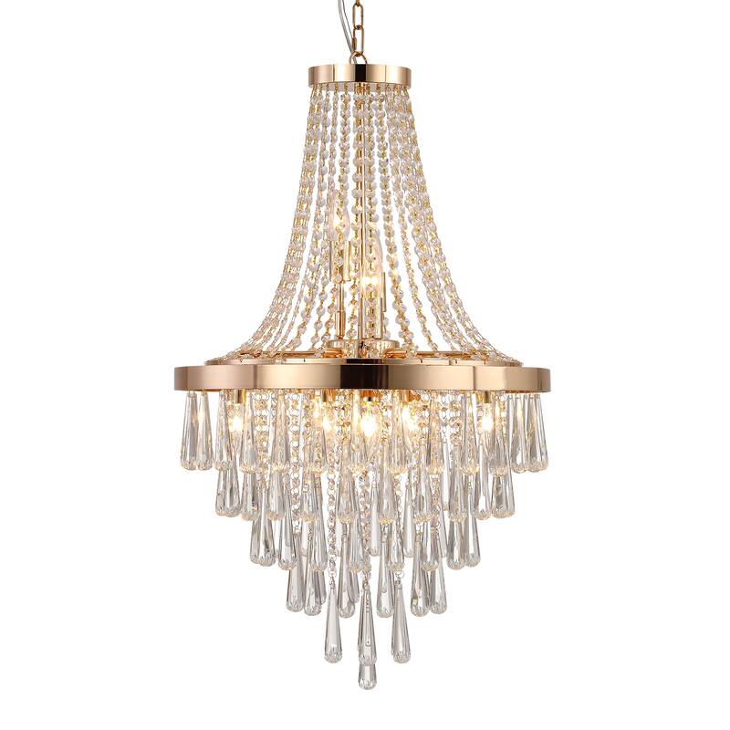 Modern 20" Adjustable Height Chrome Crystal Chandelier 11-Light