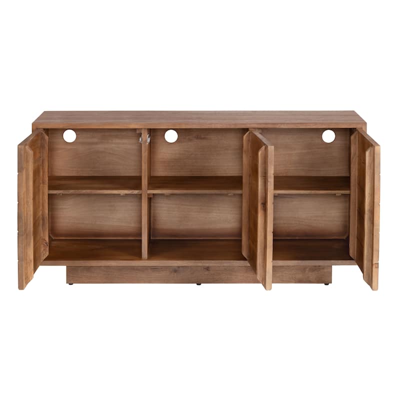 62" Brown Solid Wood 3 Door Media Credenza_Sideboard