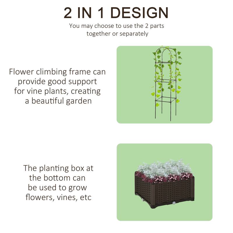 Outsunny 16" x 16" x 70" Garden Bed & Trellis Plant Stand with Self-Watering Disk, Drainage Holes, & Steel Frame