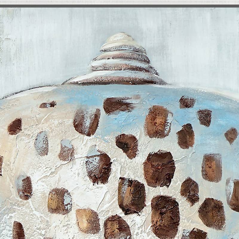 30 x 39 Hand Painted Dotted Sea Conch, Resin Coated, Warm Orange and Blue - Orange, Blue, White