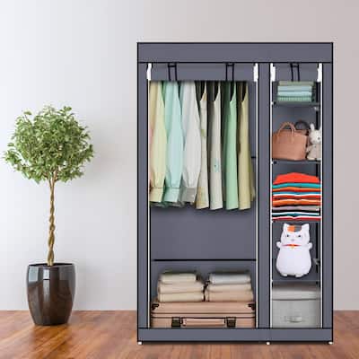Portable Clothes Rack Closet with Cover and Hanging Rod