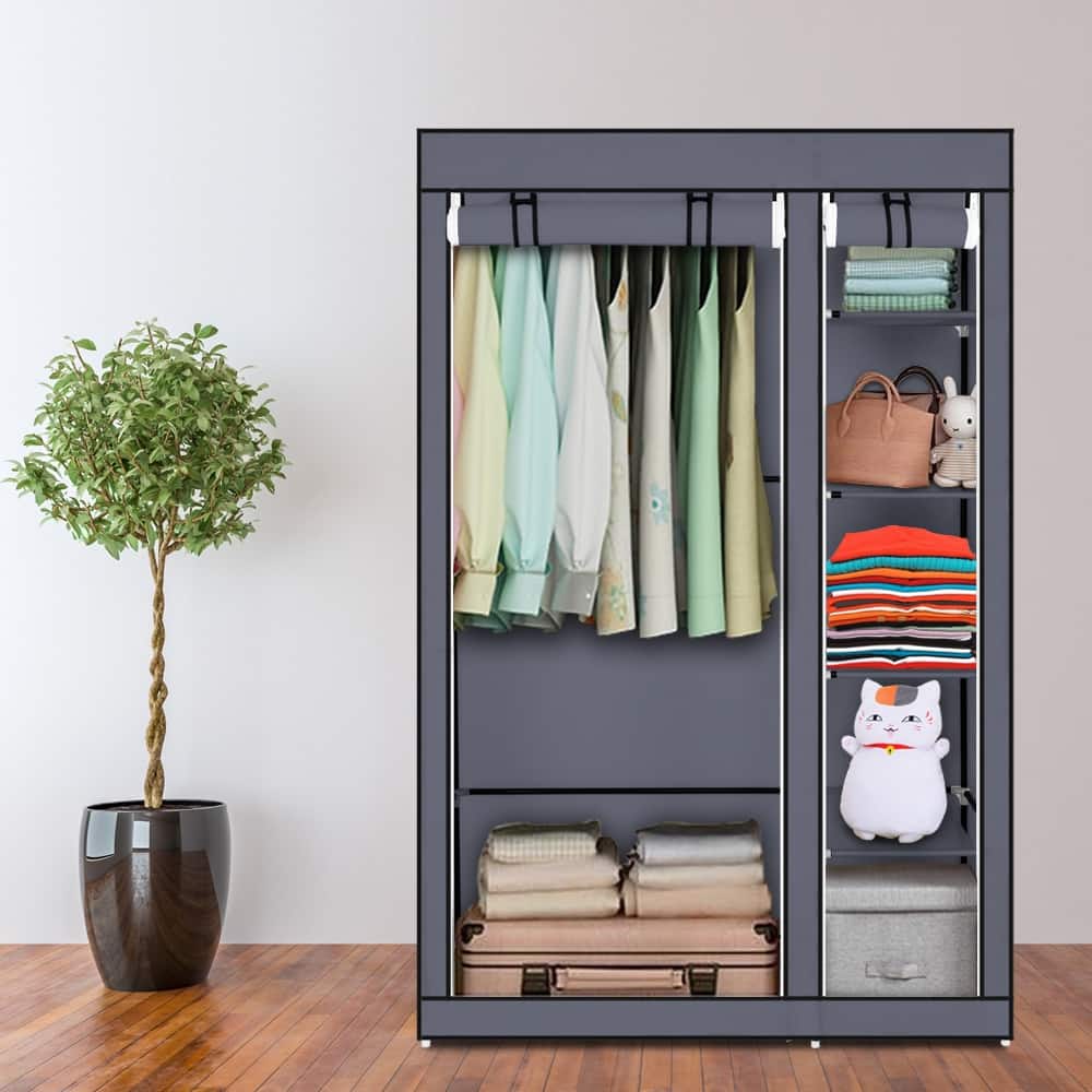 Portable Clothes Rack Closet with Cover and Hanging Rod