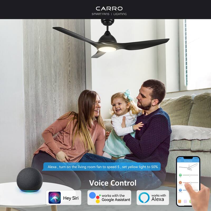 CARRO Karlstad 52" 3-Blade Indoor Smart Ceiling Fan with LED Light and Remote Control