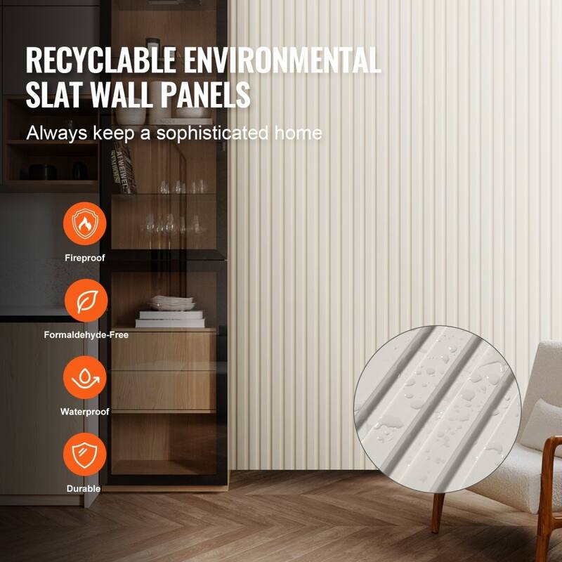 34.8 Sq Ft WPC Acoustic Wall Panels 8 Pieces Fire-Resistant Slat Design for Soundproof Room Decor - 96.5" x 6.5" x 0.35"