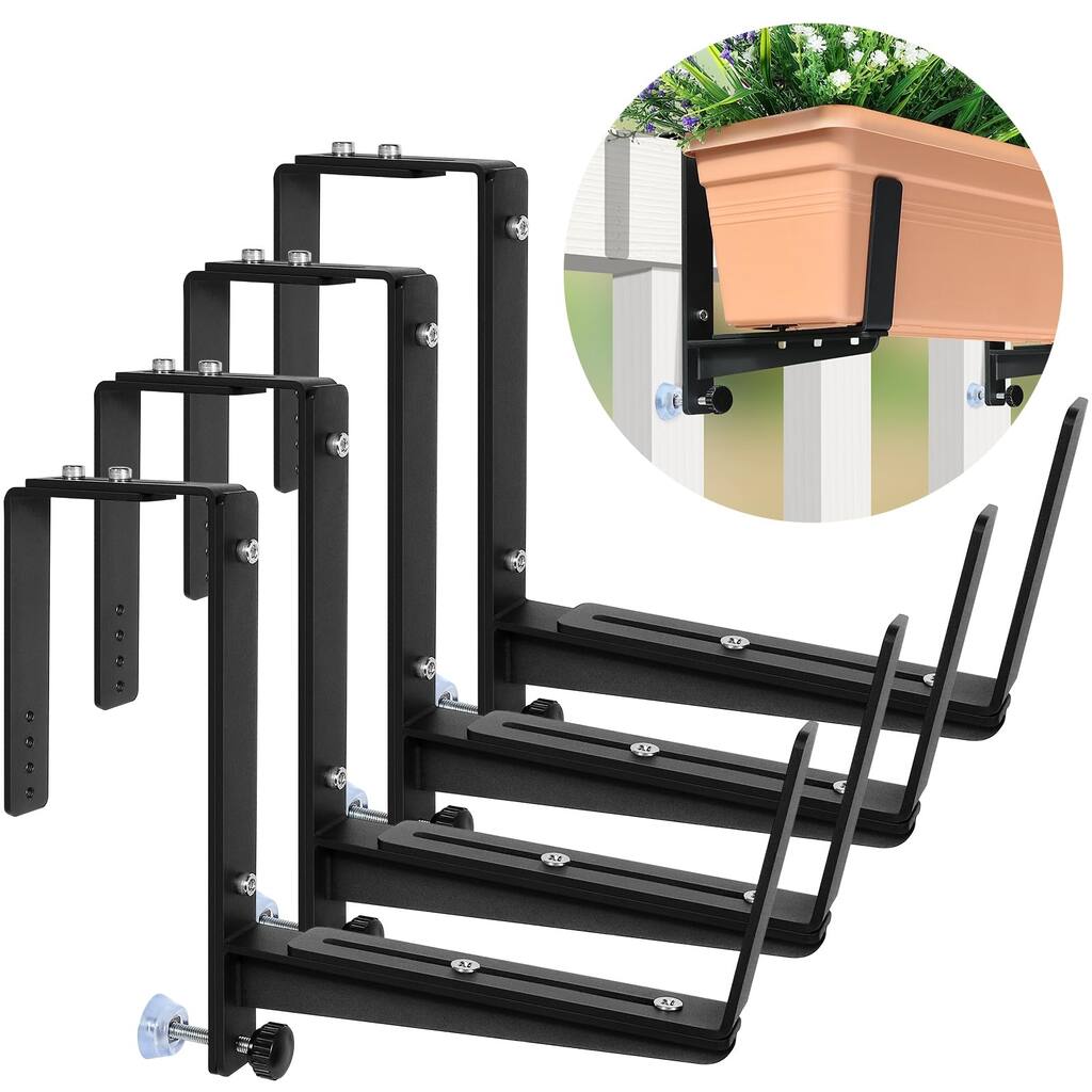 Window Box Brackets, Adjustable Planter Box Brackets, Heavy Duty Iron Flower Box , with Enhanced Bottom Support