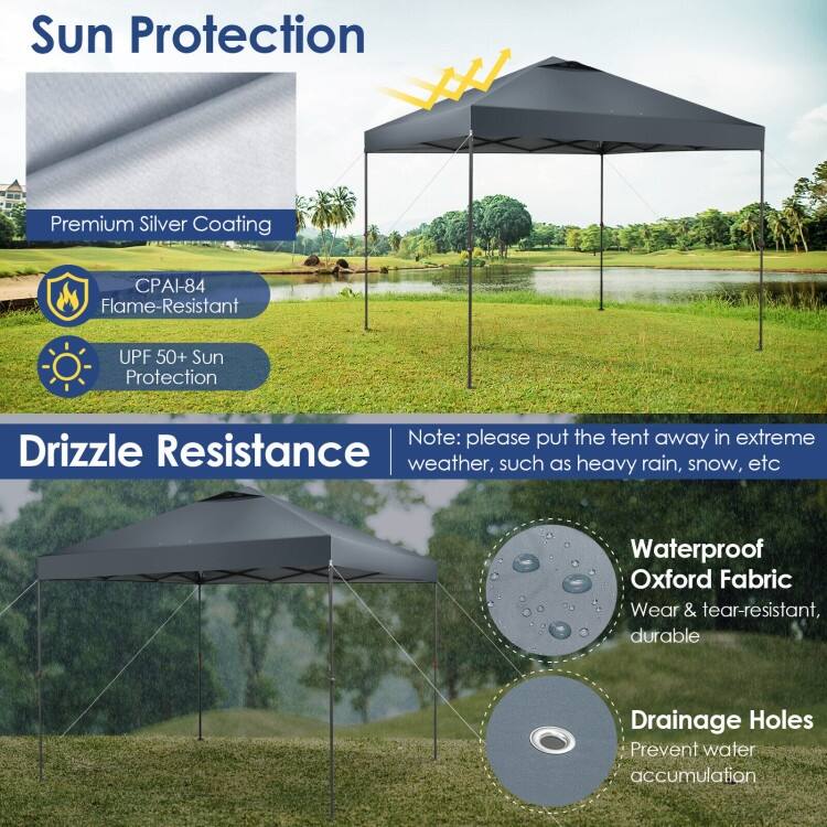 10 x 10 Feet Foldable Outdoor Instant Pop-up Canopy with Carry Bag - 10 x 10 x 6.3-9.4 ft