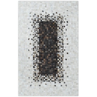 Flatwoven Hairon Genuine Leather Brown and Ivory Leather Rug