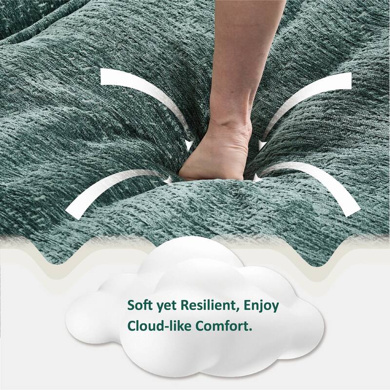 Cloud Chenille L-shaped Sectional Sofa, Deep Seat Couch with Thick Cushions, Movable Ottoman and Waist Pillows for Living Room