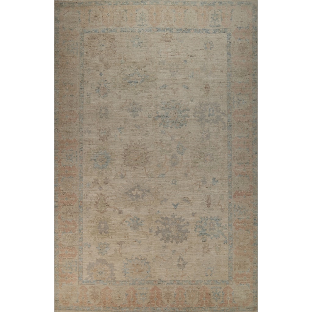Vegetable Dye Floral Oushak Turkish Large Rug Hand-Knotted Wool Carpet - 9'10"x 14'0"