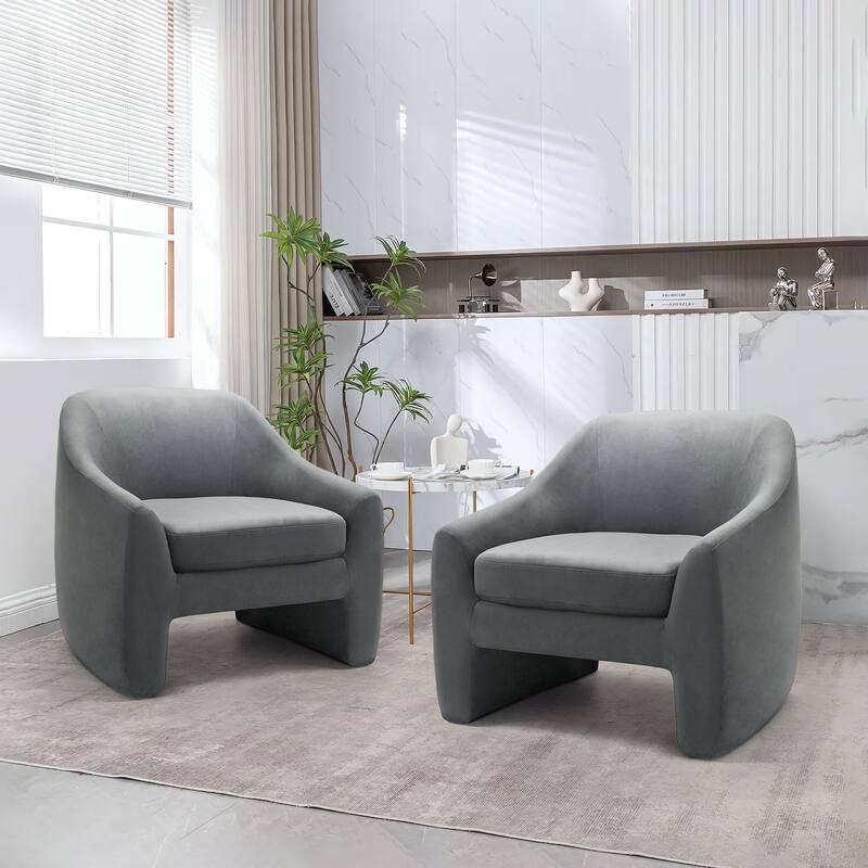 Modern Upholstered Oversized Accent Chairs - 2 SET - Dark Gray Velvet