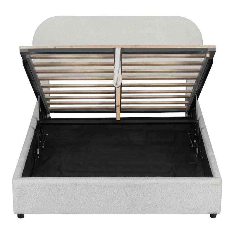 Teddy Fleece Full Size Upholstered Platform Bed with Hydraulic Storage System, White