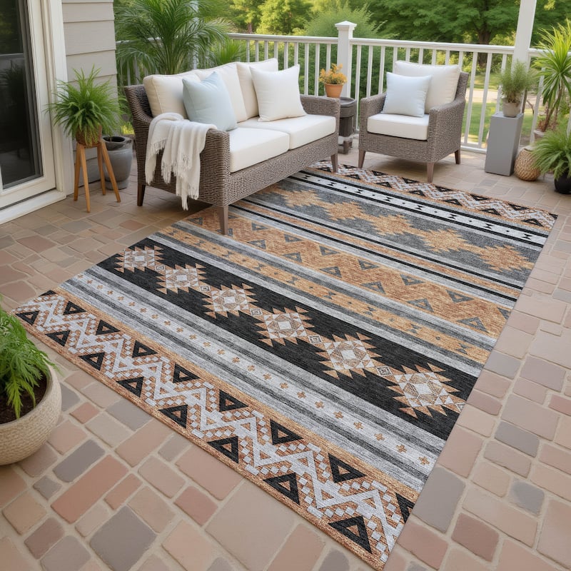 Machine Washable Indoor/ Outdoor Global Heston Chantille Rug - Black - 8' x 10'