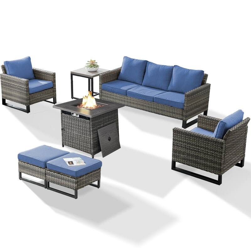 Pati Sofa with Fire Pit Table and Club Chairs, Side Table