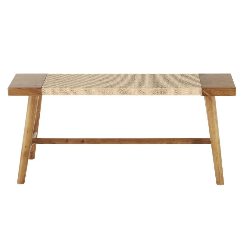 Brown Wood Handmade Traditional Home Bench with Rope Wrapped Seat