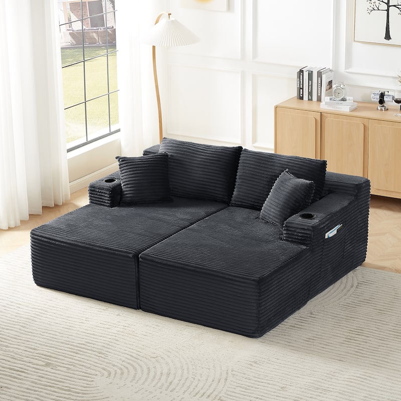 Roomfitters Modern U-Shaped Corduroy Sectional Sofa, Oversized Modular Upholstered Couch with Deep Seats for Living Room
