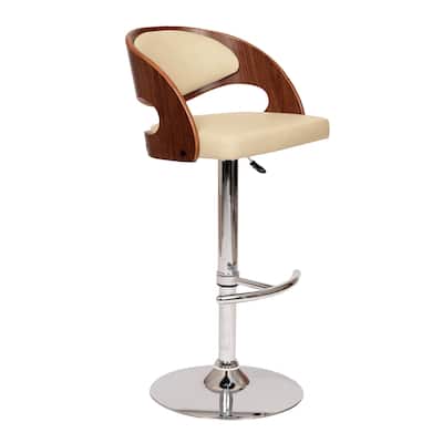Contemporary Swivel Faux Leather Seat Bar Chair with Low Back and Adjustable Height Silver Chrome Base - 43”H x 19”W x 21”D