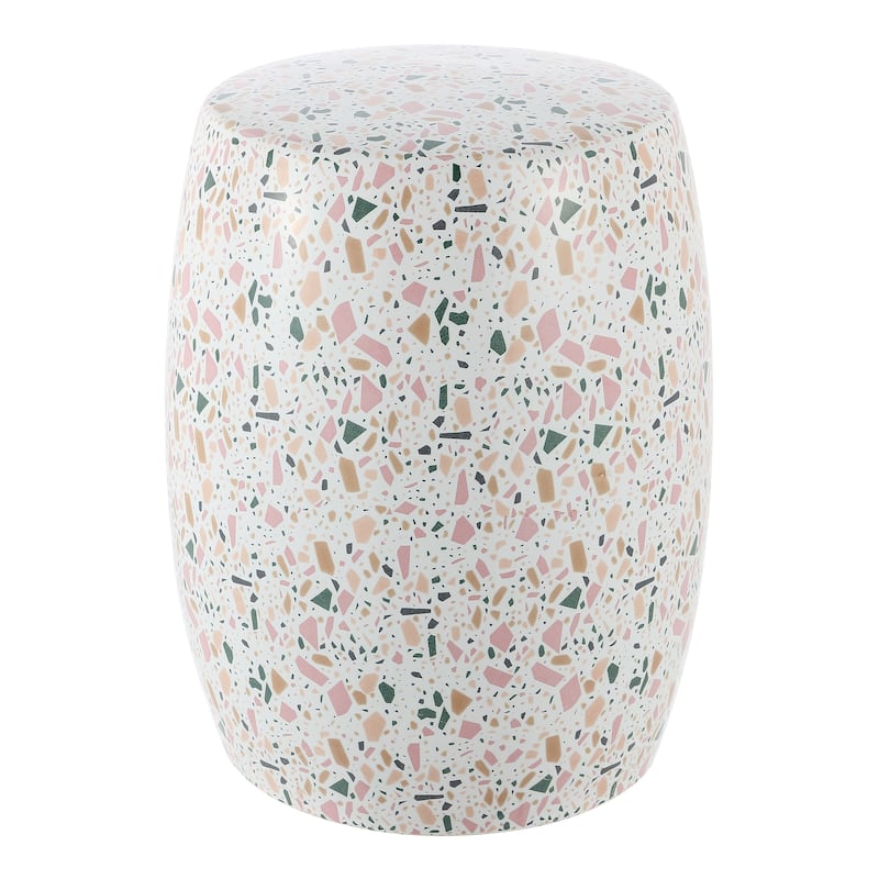 Lula 17.5" Terrazzo Ceramic Garden Stool, White/Pink, by JONATHAN Y - Ceramic - White/Pink - Medium
