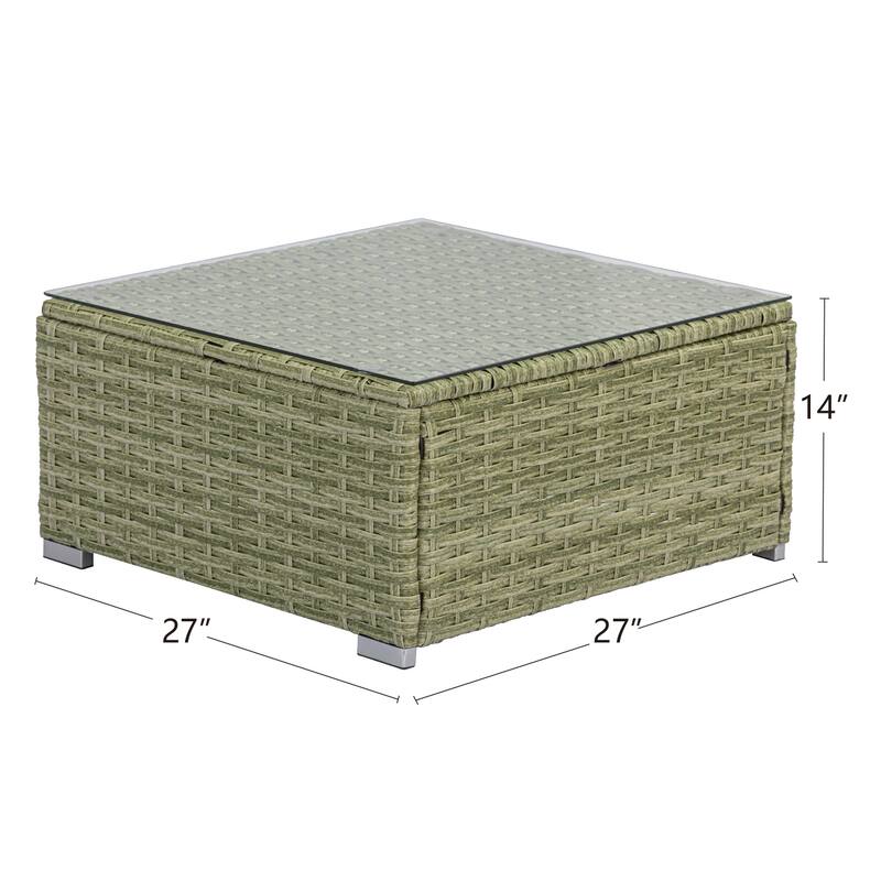 COSIEST Outdoor Furniture Wicker Glass-Top Coffee Table