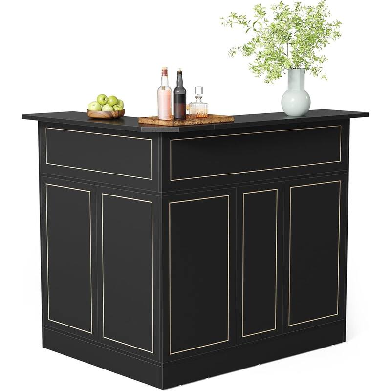 51.2" L-Shaped Home Bar Cabinet with Stemware Rack, Black