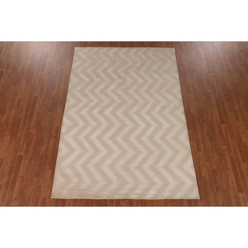 Chevron Style Modern Area Rug Handmade Wool Carpet - 6'1"x 8'10"