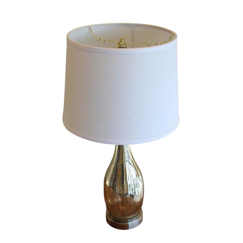 23" Teardrop Lamp Base 2 Pack, Mercury Silver/Gold Glass Table Lamp Set with White Linen Shades