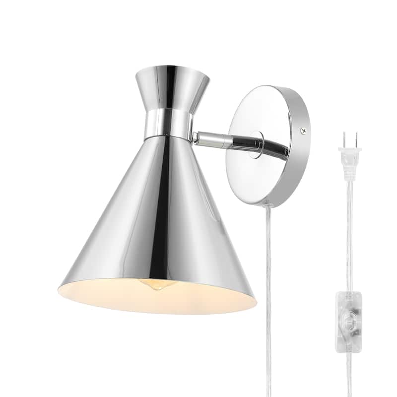 SAFAVIEH Lighting Balbine Modern 8-inch Cone Shade Wall Sconce (LED Bulbs Included) - 8 In. W x 8.3 In. D x 9.3 In. H - 8Wx8Dx9H - Chrome
